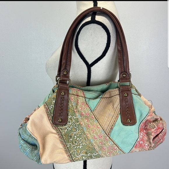 Fossil Patchwork Boho Hobo Satchel Handbag - Picture 2 of 11